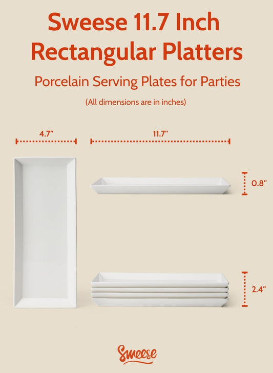 Rectangular Porcelain Serving Platters Set of 4