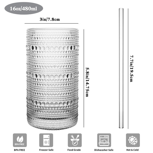 16oz Vintage Hobnail Drinking Glasses Set of 12