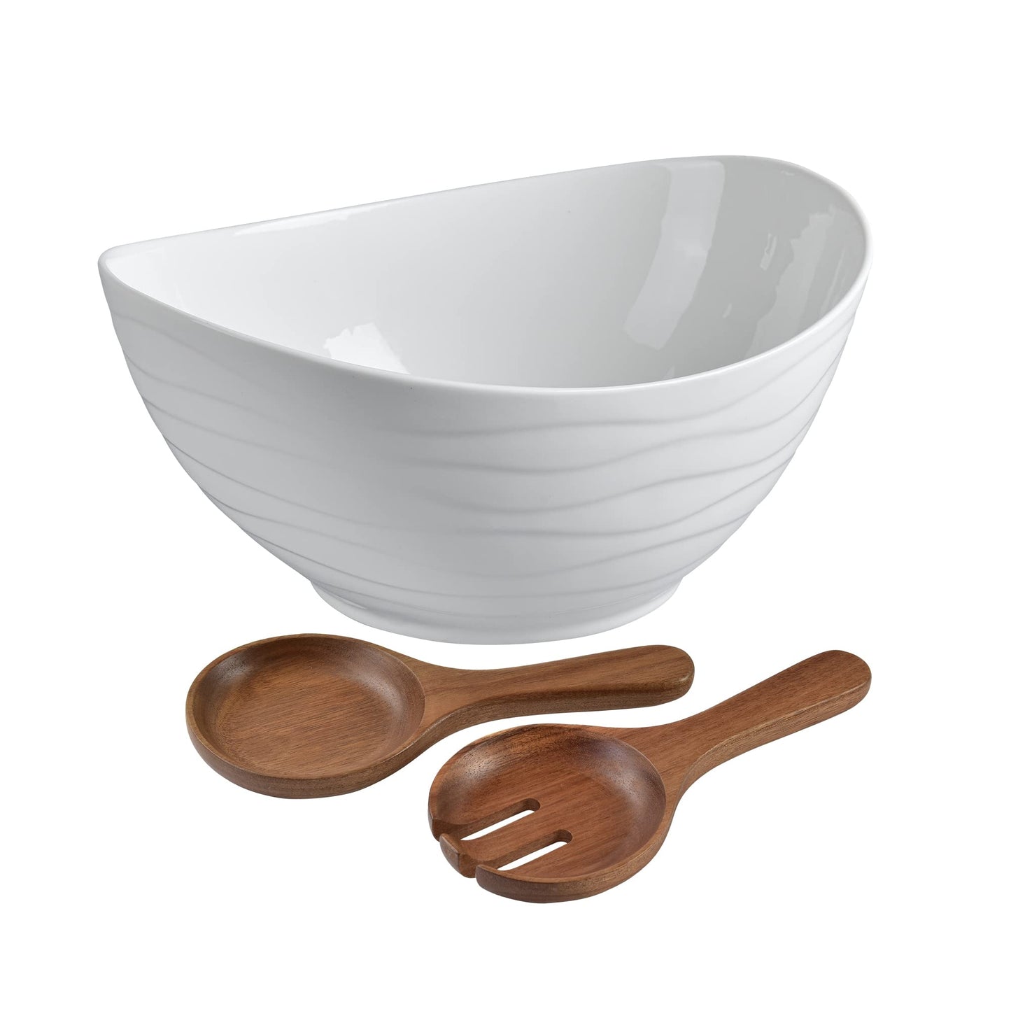 Large Ceramic Oval Salad Bowl Set