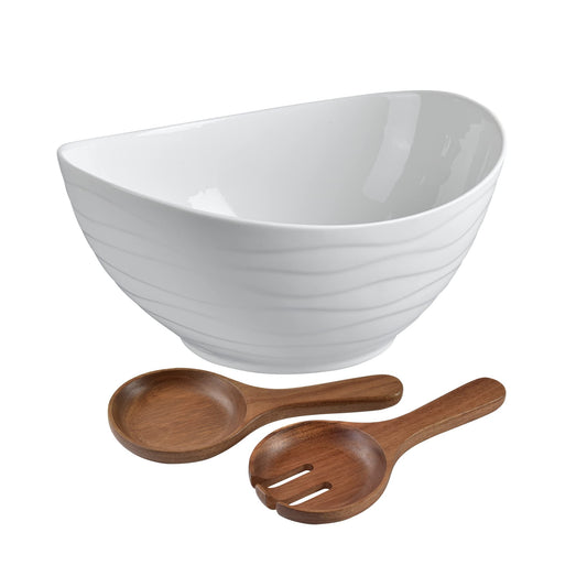 Large Ceramic Oval Salad Bowl Set