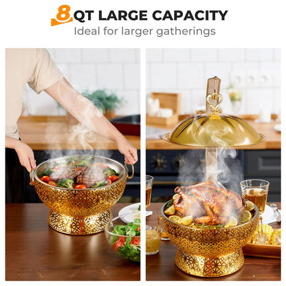 8QT Gold Round Chafing Dish Set