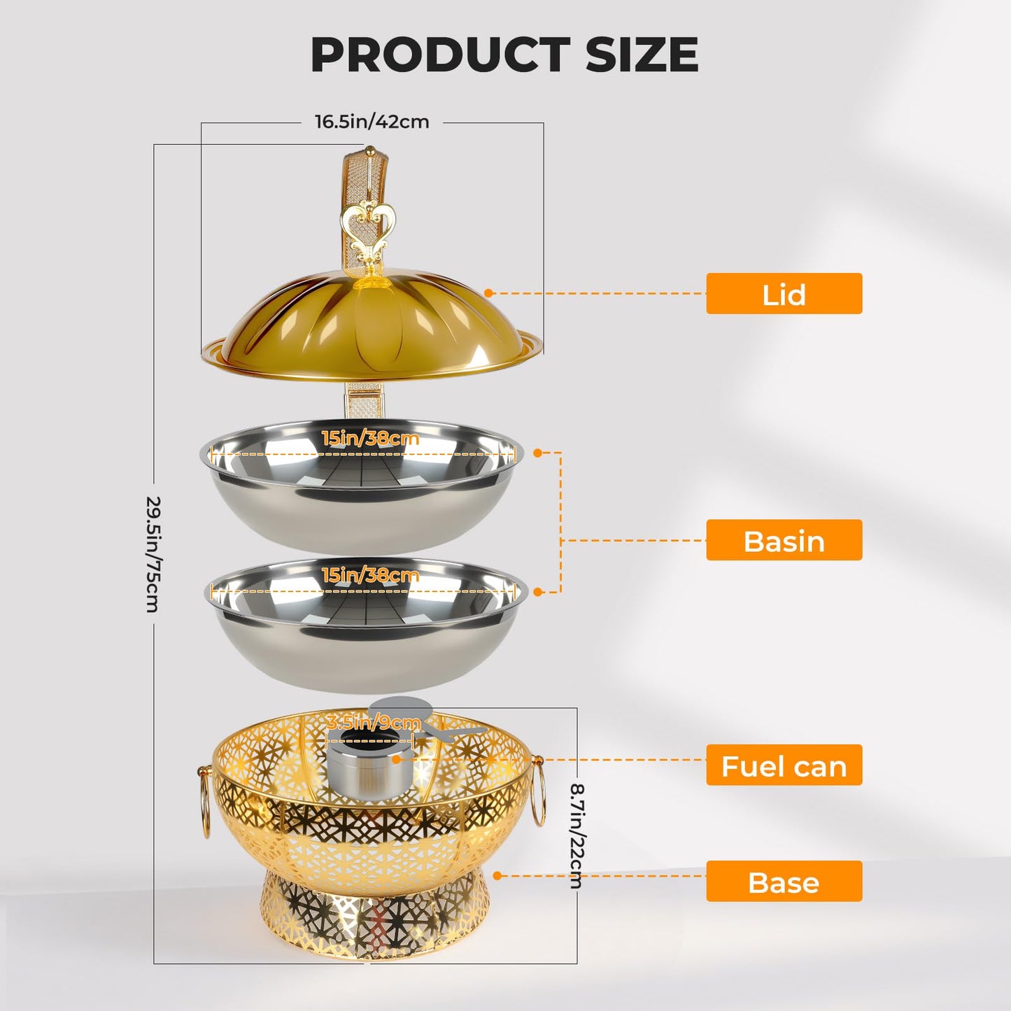 8QT Gold Round Chafing Dish Set