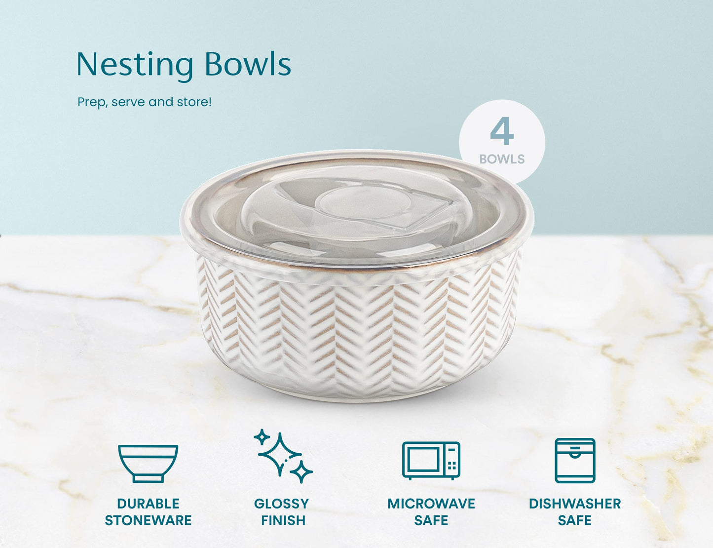 Ceramic Serving Bowls with Lids Set of 4