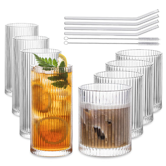 Vintage Ribbed Glassware Set of 8