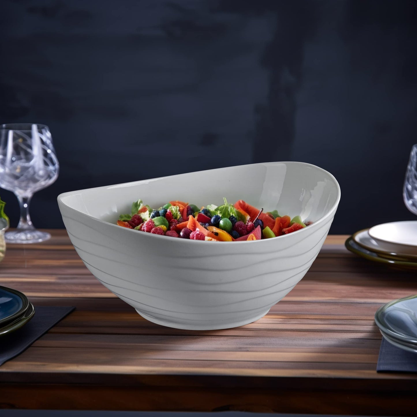 Large Ceramic Oval Salad Bowl Set
