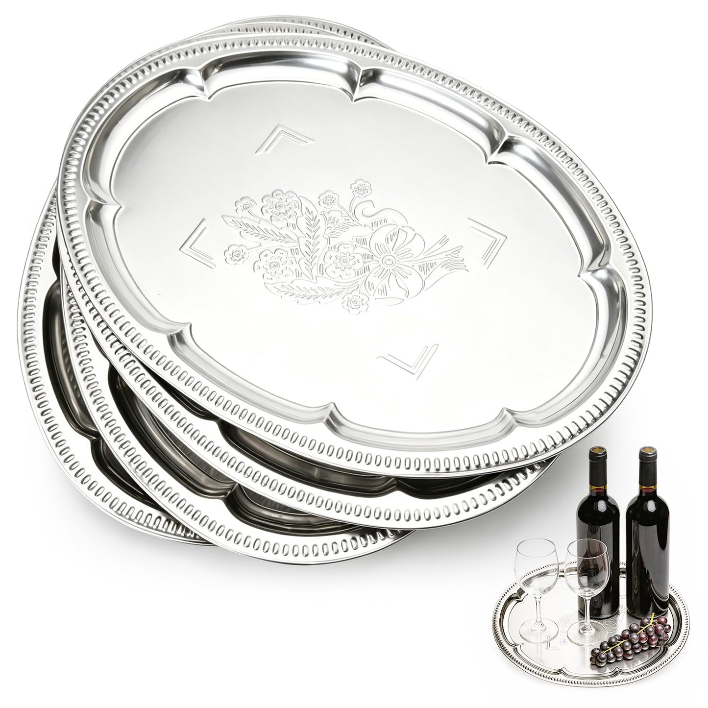 Large Silver Serving Trays Set of 4