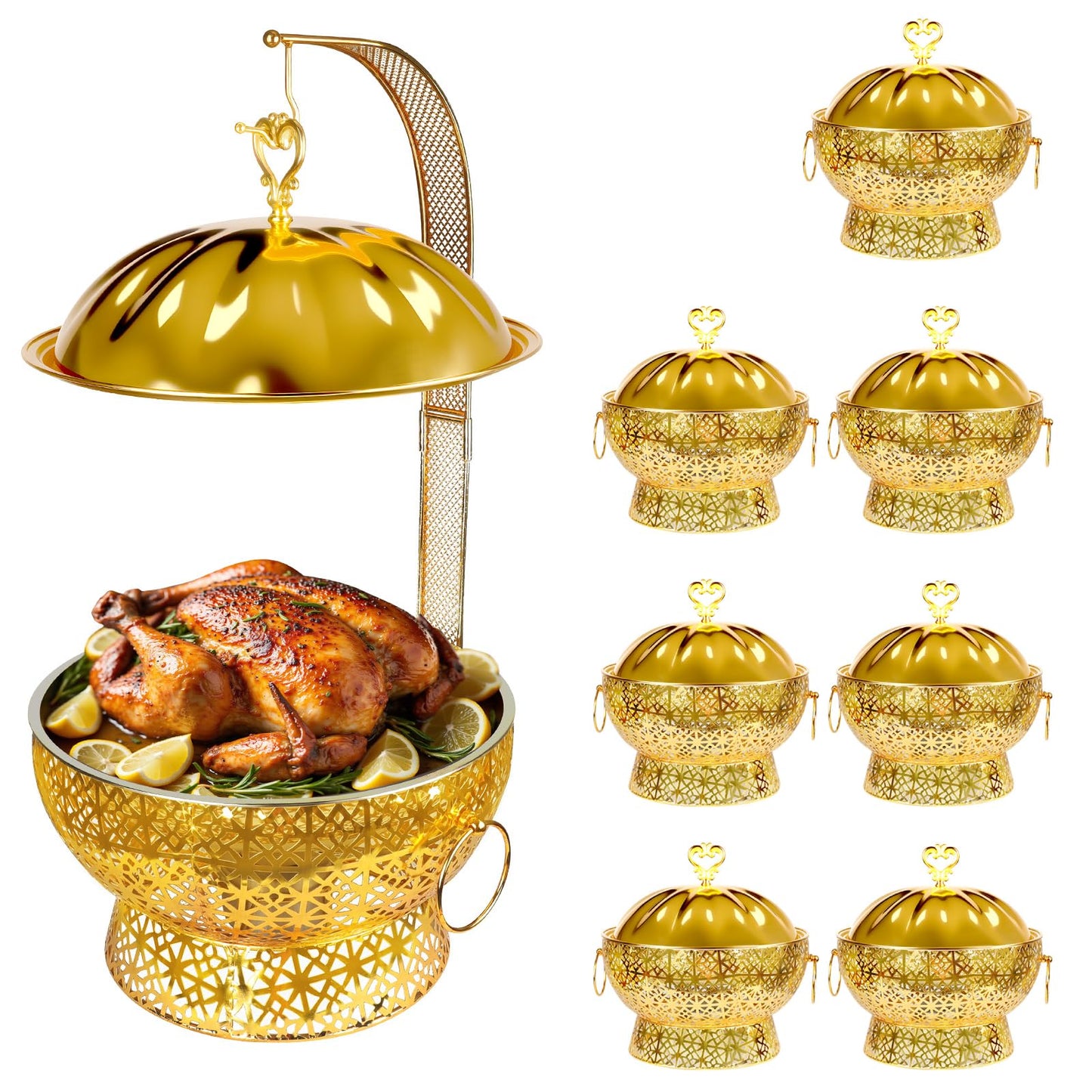 8QT Gold Round Chafing Dish Set