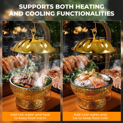 8QT Gold Round Chafing Dish Set