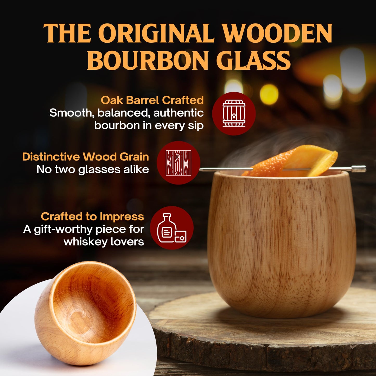Wooden Old Fashioned Whiskey Glass Set