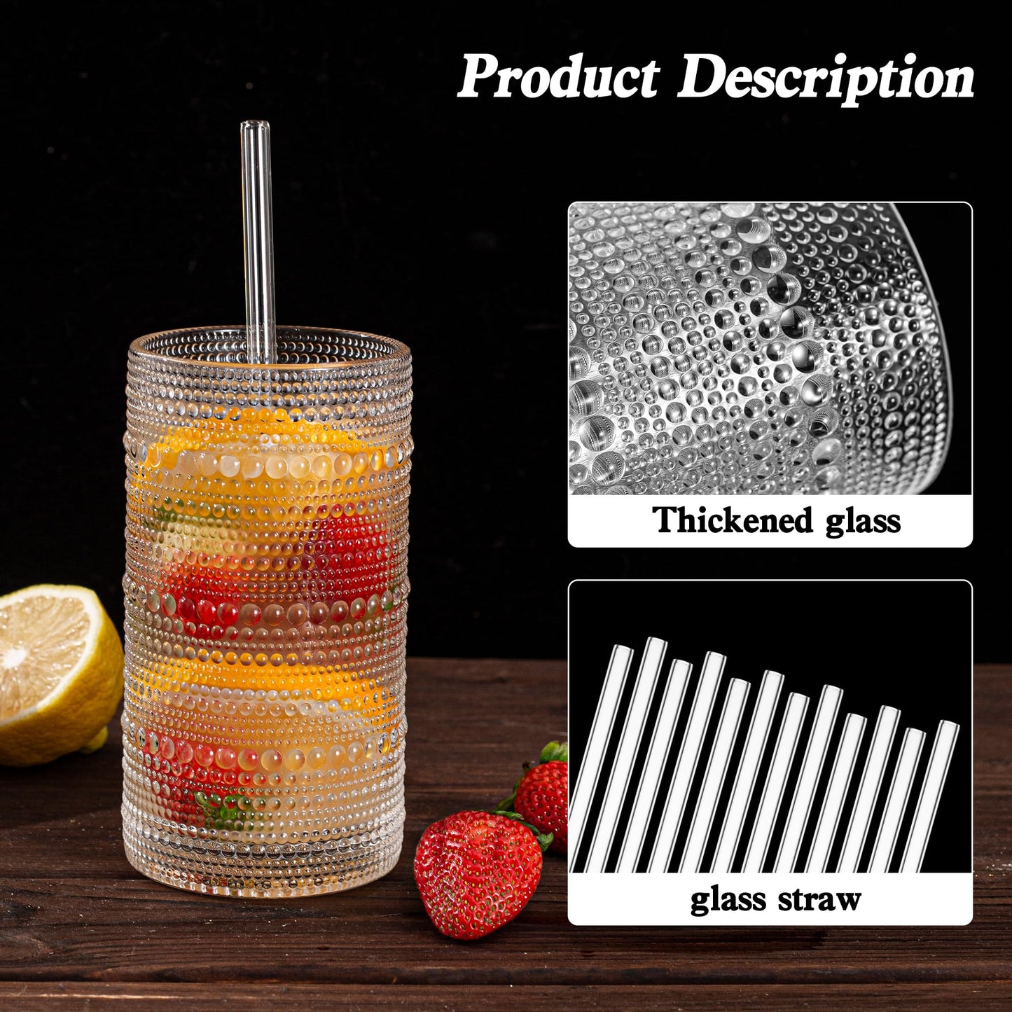 16oz Vintage Hobnail Drinking Glasses Set of 12