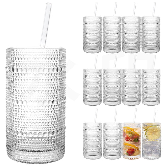 16oz Vintage Hobnail Drinking Glasses Set of 12