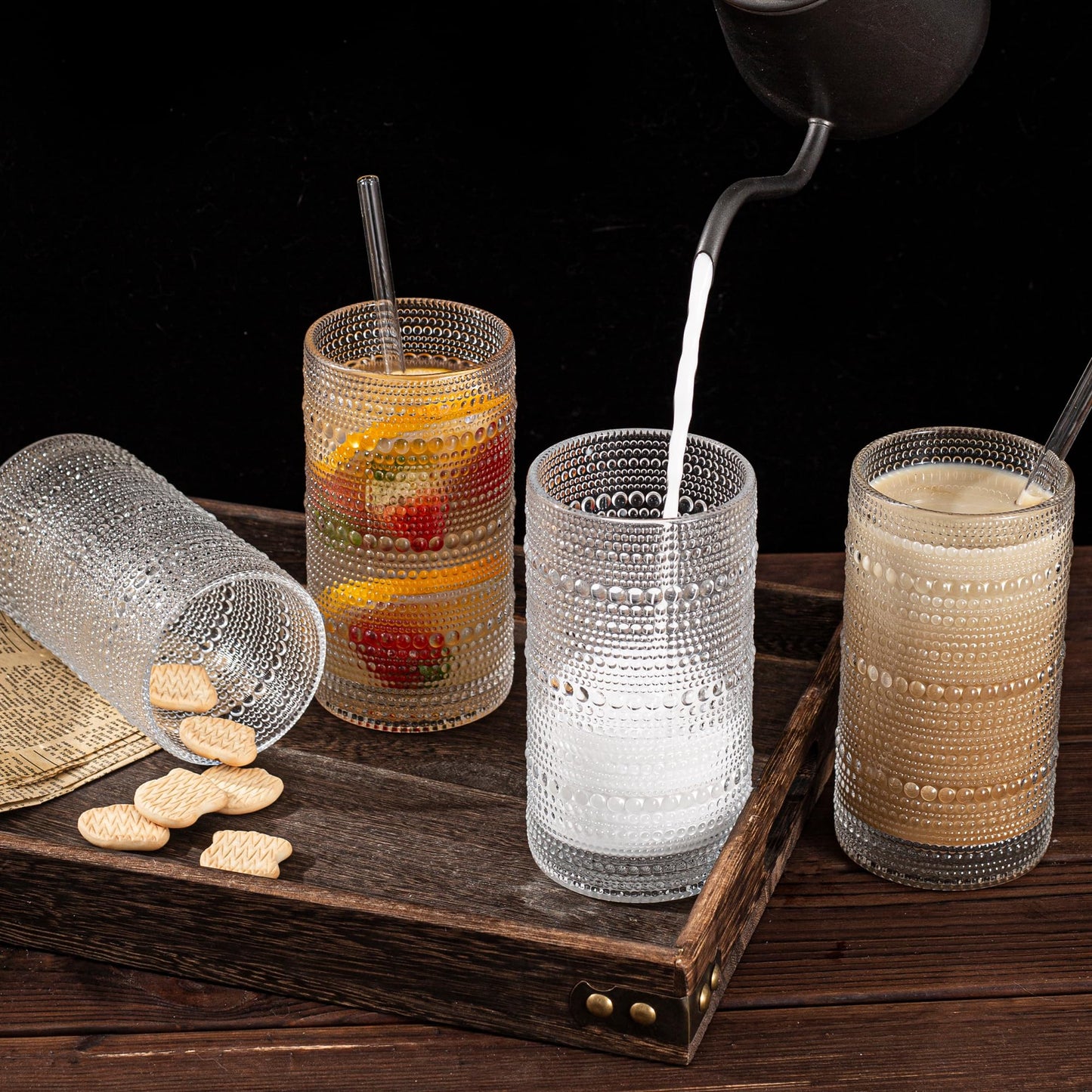 16oz Vintage Hobnail Drinking Glasses Set of 12